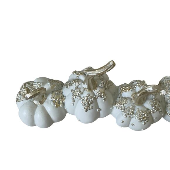 Give Thanks THANKFUL Pumpkins 17.5in Resin White & Gold Fall Designer Decor NEW - Picture 12 of 15